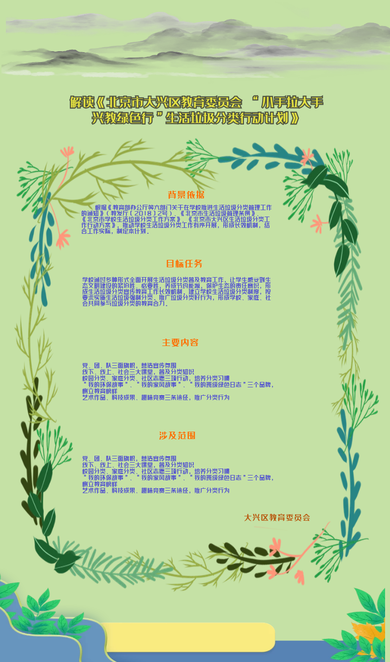 解读《北京市大兴区教育委员会 “小手拉大手 兴教绿色行”生活垃圾分类行动计划》