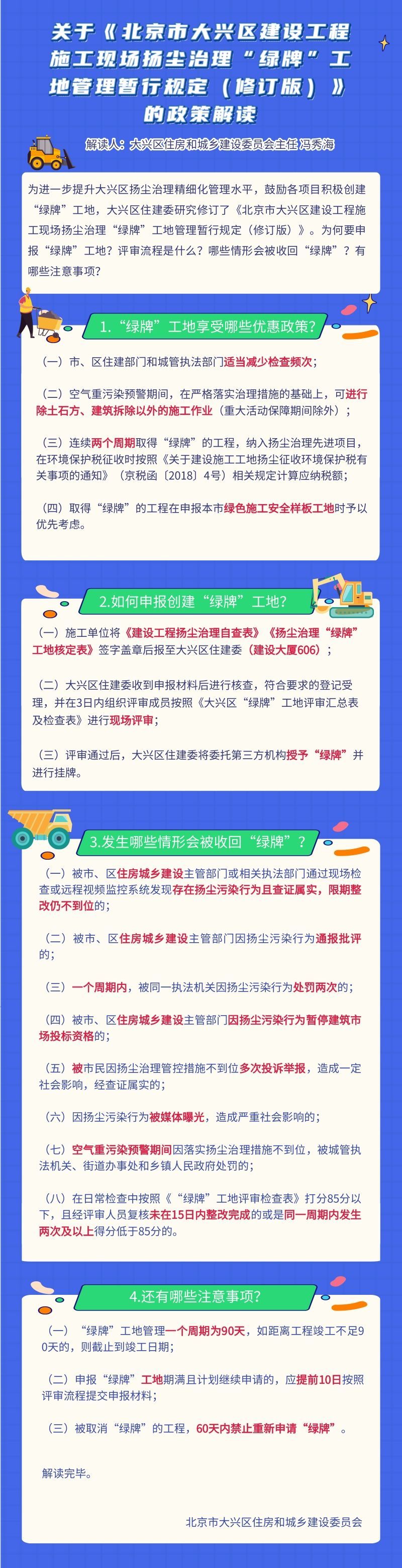 一图读懂：北京市大兴区建设工程施工现场扬尘治理“绿牌”工地管理暂行规定（修订版）