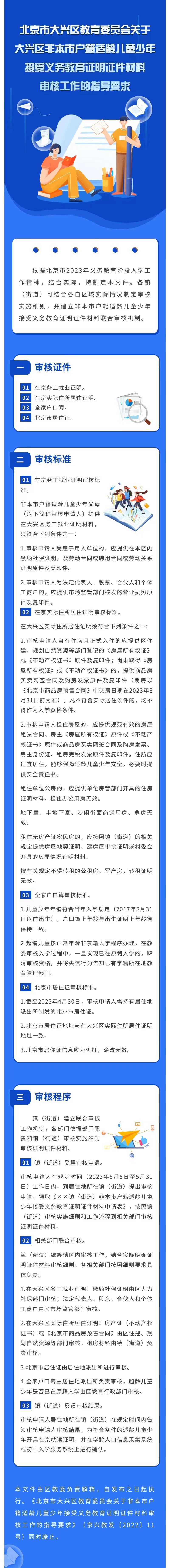 一图读懂：北京市大兴区教育委员会关于非本市户籍适龄儿童少年接受义务教育证明证件材料审核工作的指导要求